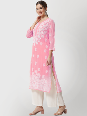 Pink embroidered georgette chikankari-kurtis 3