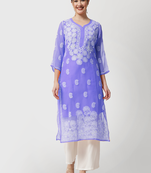 Purple embroidered georgette chikankari-kurtis