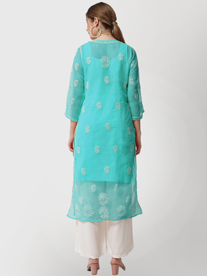 Green embroidered georgette chikankari-kurtis 2