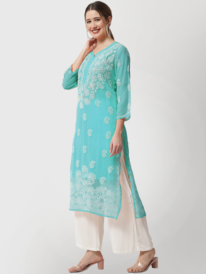 Green embroidered georgette chikankari-kurtis 3