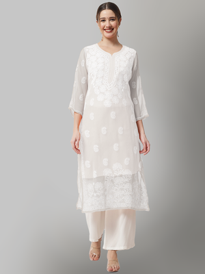 White embroidered georgette chikankari-kurtis 1