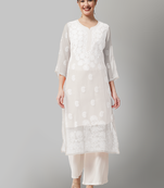 White embroidered georgette chikankari-kurtis