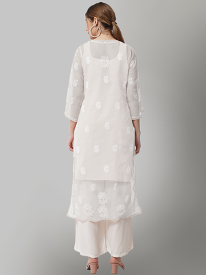White embroidered georgette chikankari-kurtis 2