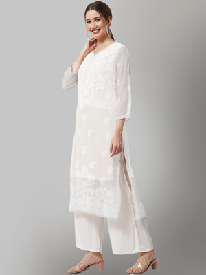 White embroidered georgette chikankari-kurtis 3