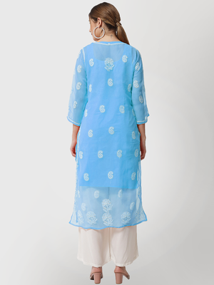 Blue embroidered georgette chikankari-kurtis 2