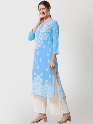 Blue embroidered georgette chikankari-kurtis 3