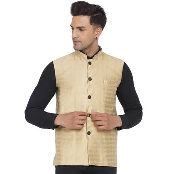 Gold printed jaquard nehru-jacket 1