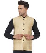 Gold printed jaquard nehru-jacket