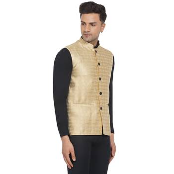 Gold printed jaquard nehru-jacket 2