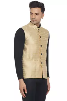 Gold printed jaquard nehru-jacket