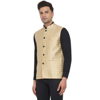 Gold printed jaquard nehru-jacket 3