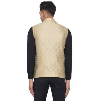 Gold printed jaquard nehru-jacket 4