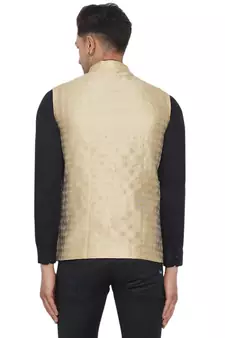 Gold printed jaquard nehru-jacket