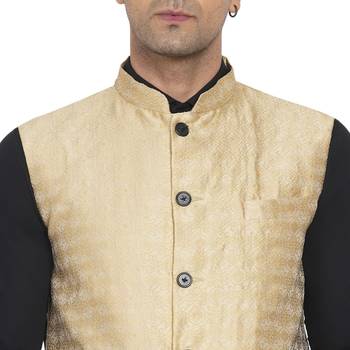 Gold printed jaquard nehru-jacket 5