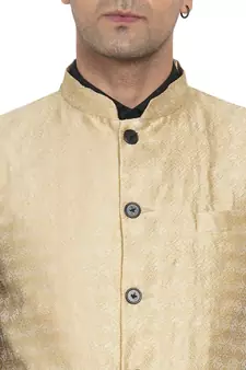 Gold printed jaquard nehru-jacket