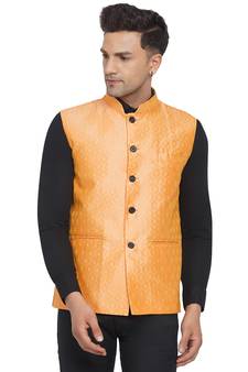Pink printed jaquard nehru-jacket