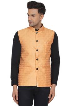 Pink printed jaquard nehru-jacket