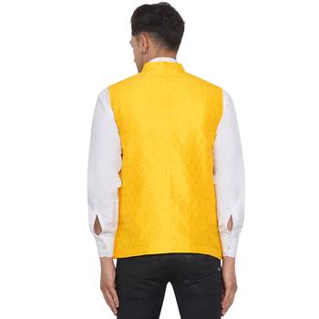 Yellow printed jaquard nehru-jacket 4