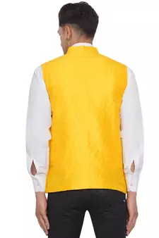 Yellow printed jaquard nehru-jacket