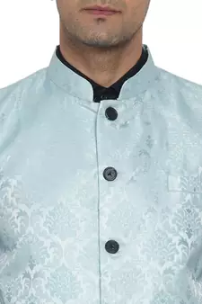 Blue printed jaquard nehru-jacket