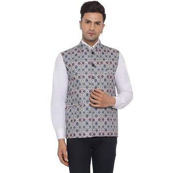 White printed cotton nehru-jacket 1
