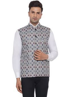 White printed cotton nehru-jacket
