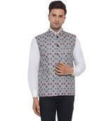 White printed cotton nehru-jacket