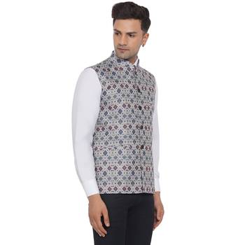 White printed cotton nehru-jacket 2
