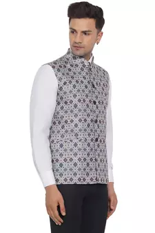 White printed cotton nehru-jacket