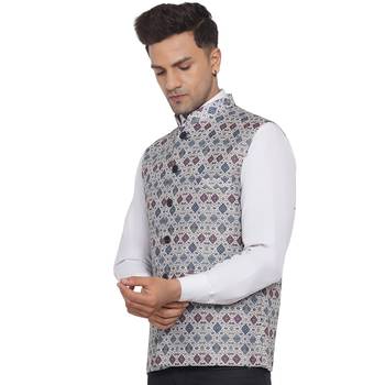 White printed cotton nehru-jacket 3