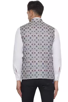 White printed cotton nehru-jacket