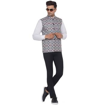 White printed cotton nehru-jacket 5