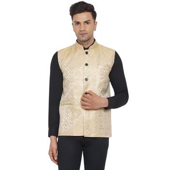 Gold printed jaquard nehru-jacket 1