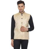Gold printed jaquard nehru-jacket