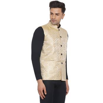Gold printed jaquard nehru-jacket 2