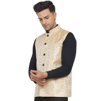 Gold printed jaquard nehru-jacket 3