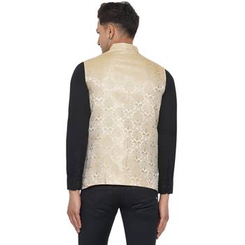 Gold printed jaquard nehru-jacket 4