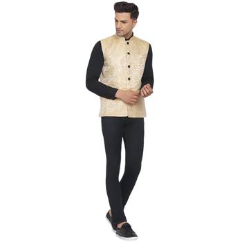 Gold printed jaquard nehru-jacket 5