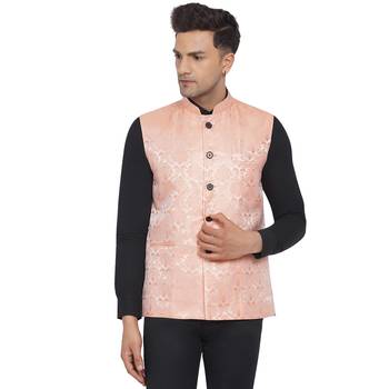Pink printed jaquard nehru-jacket 1