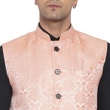 Pink printed jaquard nehru-jacket 2