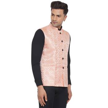 Pink printed jaquard nehru-jacket 3