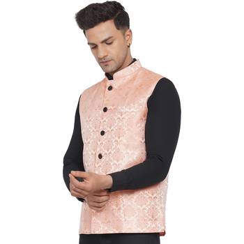 Pink printed jaquard nehru-jacket 4
