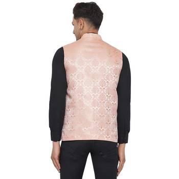 Pink printed jaquard nehru-jacket 5
