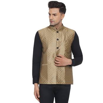 Brown printed jaquard nehru-jacket 1