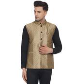 Brown printed jaquard nehru-jacket