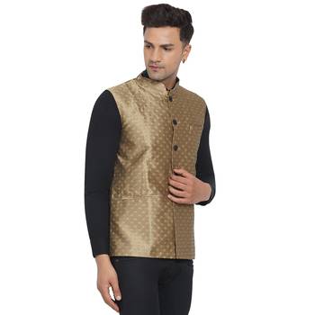 Brown printed jaquard nehru-jacket 2