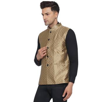 Brown printed jaquard nehru-jacket 3