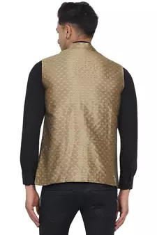 Brown printed jaquard nehru-jacket
