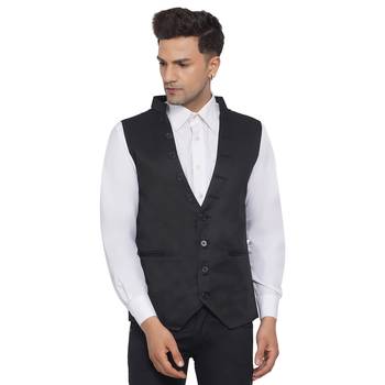 Black plain poly cotton waist coat 1