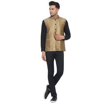 Brown printed jaquard nehru-jacket 5